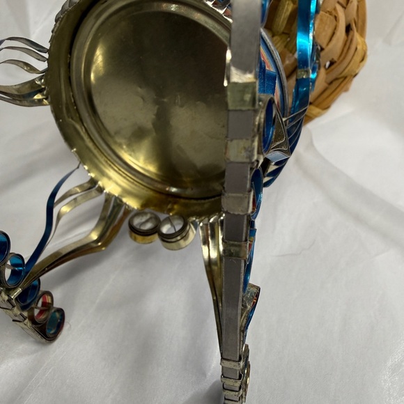 Vintage 1970 Recycled MINI Tin Can Art Blue Velvet Pin Cushion Rocking Chair - Picture 11 of 14